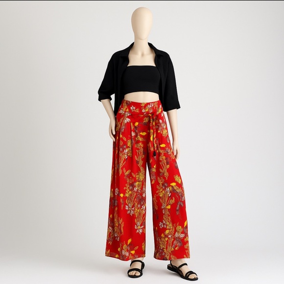 Free People FP One Love of My Life Red Floral Wide Leg Pants Boho Festival SP - Picture 3 of 9